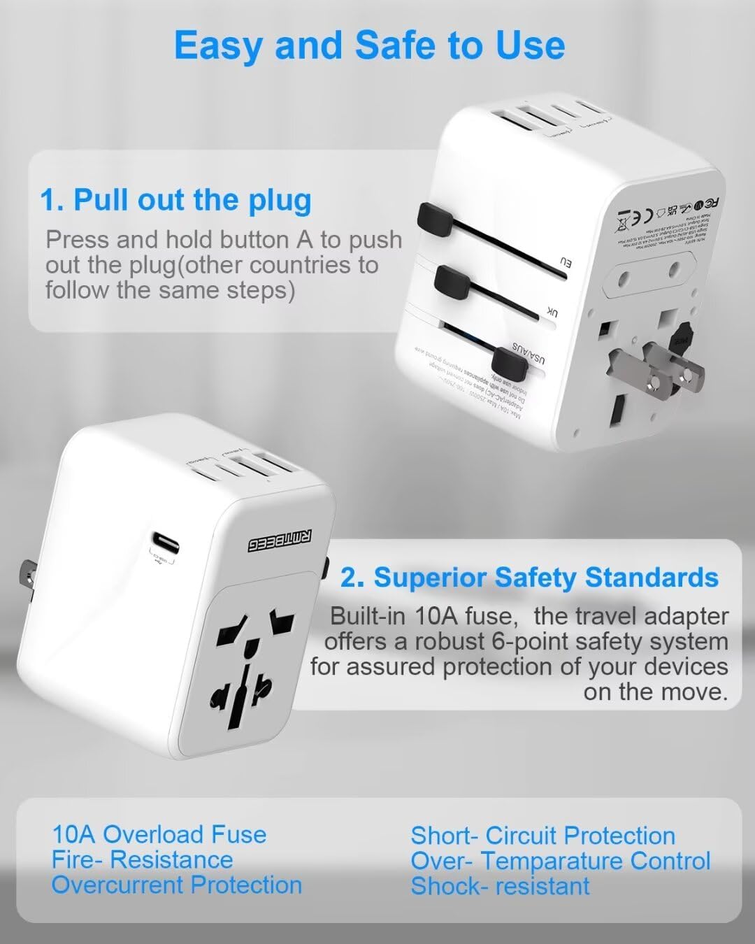 International Power Plug Adapter, Rmtbeeg Universal Travel Adapter with 3 USB-C ... 7 61OkTvBus+L. AC SL1350