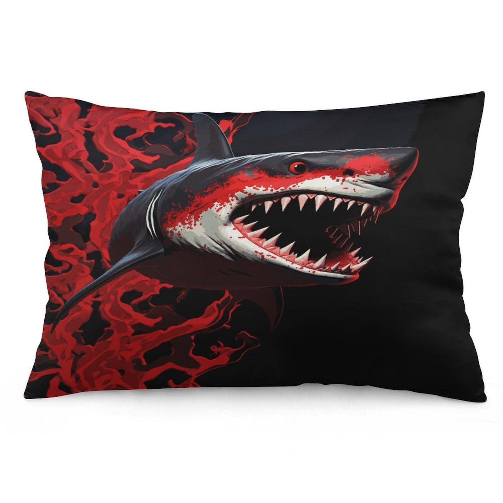 Red-Black Shark Throw Pillow Covers with Silent Zipper Polyester Pillow Protectors Removable Pillow Cases Soft Pillowcase Cozy Pillow Sham Cushion Cover for Sofa Car Bed 20"x30"