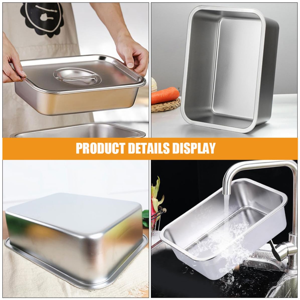 FOMIYES 2 Stück Edelstahl Buffet Snackplatte Rechteckig 1,5l Silber