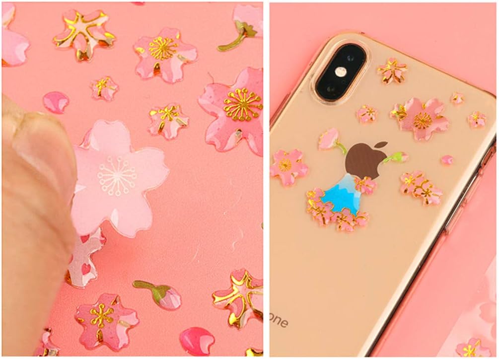 Kinteshun Sakura Scrapbooking Stickers,Japanese Style Self-adhensive DIY Decorative Cherry Blossoms 3D Epoxy Paster Decals Sticker for Scrapbooking or Card Making (6pcs with Different Patterns)