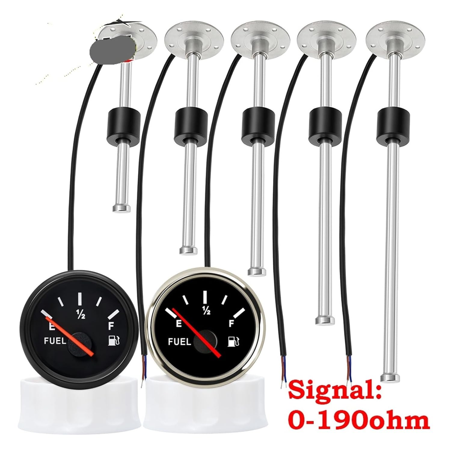 Marine Boat Car Fuel Level Sensor with Indicator Tank Meter 0~190 Ohm 52mm Gauge for Sending Unit with 100~600 Mm(Black Front Left)