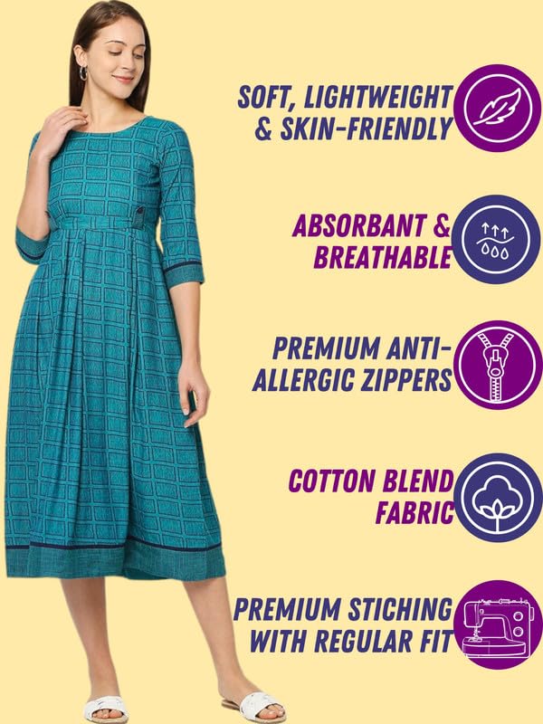 Image of DUMMY SHAPE Women's Rayon Anarkali Maternity Dress & Feeding Kurti with Zippers