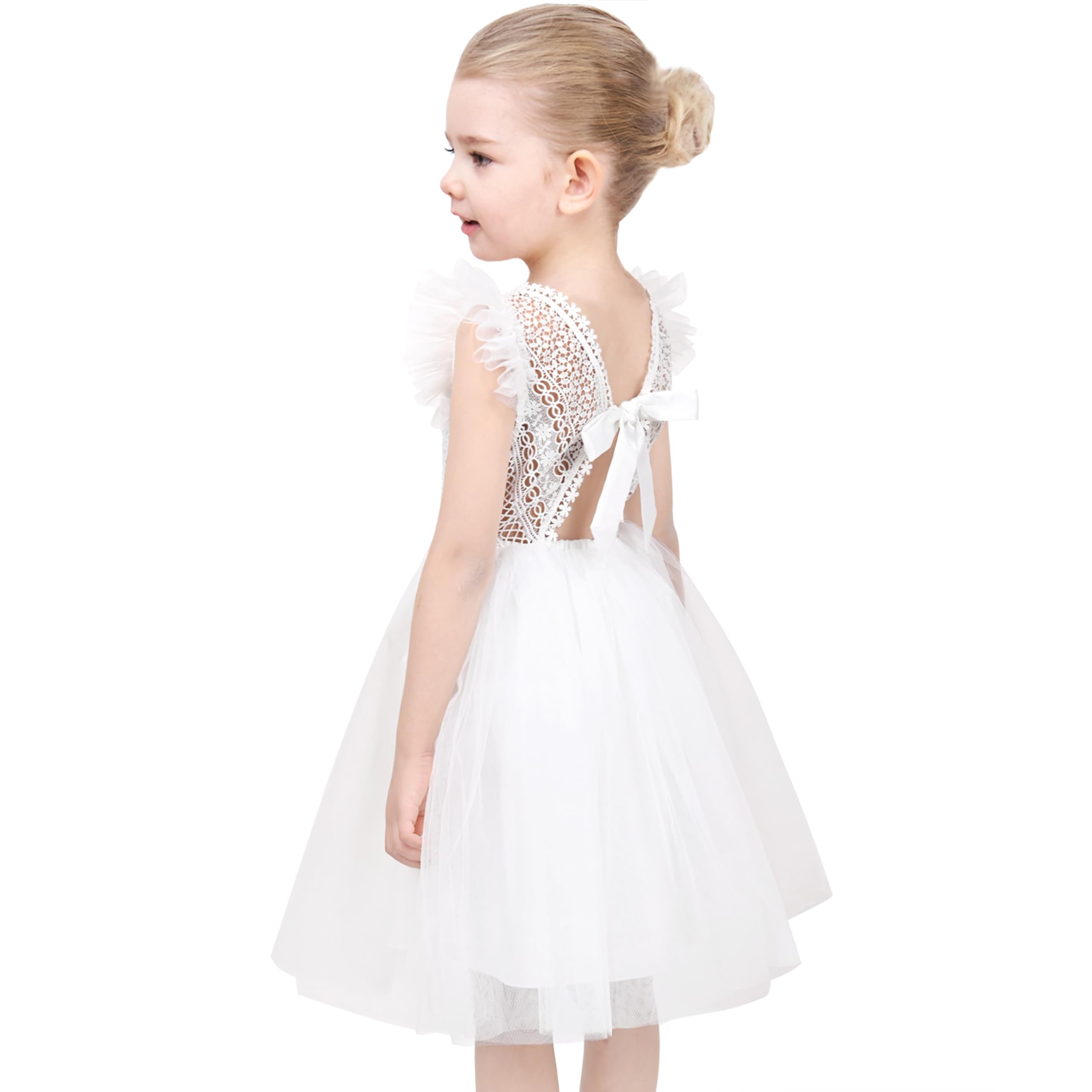 Sunny Fashion Robe Fille Pourpre Papillon Perle Dentelle V Arrière Voler Manche Tulle Partie 6-12 Ans