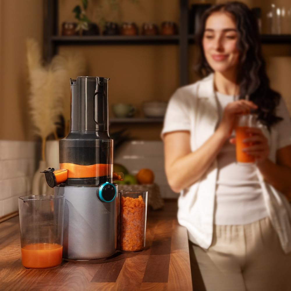 Cecotec Centrifuga Frutta e Verdura - Estrattore Frutta e Verdura Juice&Live 1500 Slim motore 200W, bocca 82mm, 55±5 RPM, silenzioso, facile pulizia, sistema sicurezza, ideale per succhi salutari