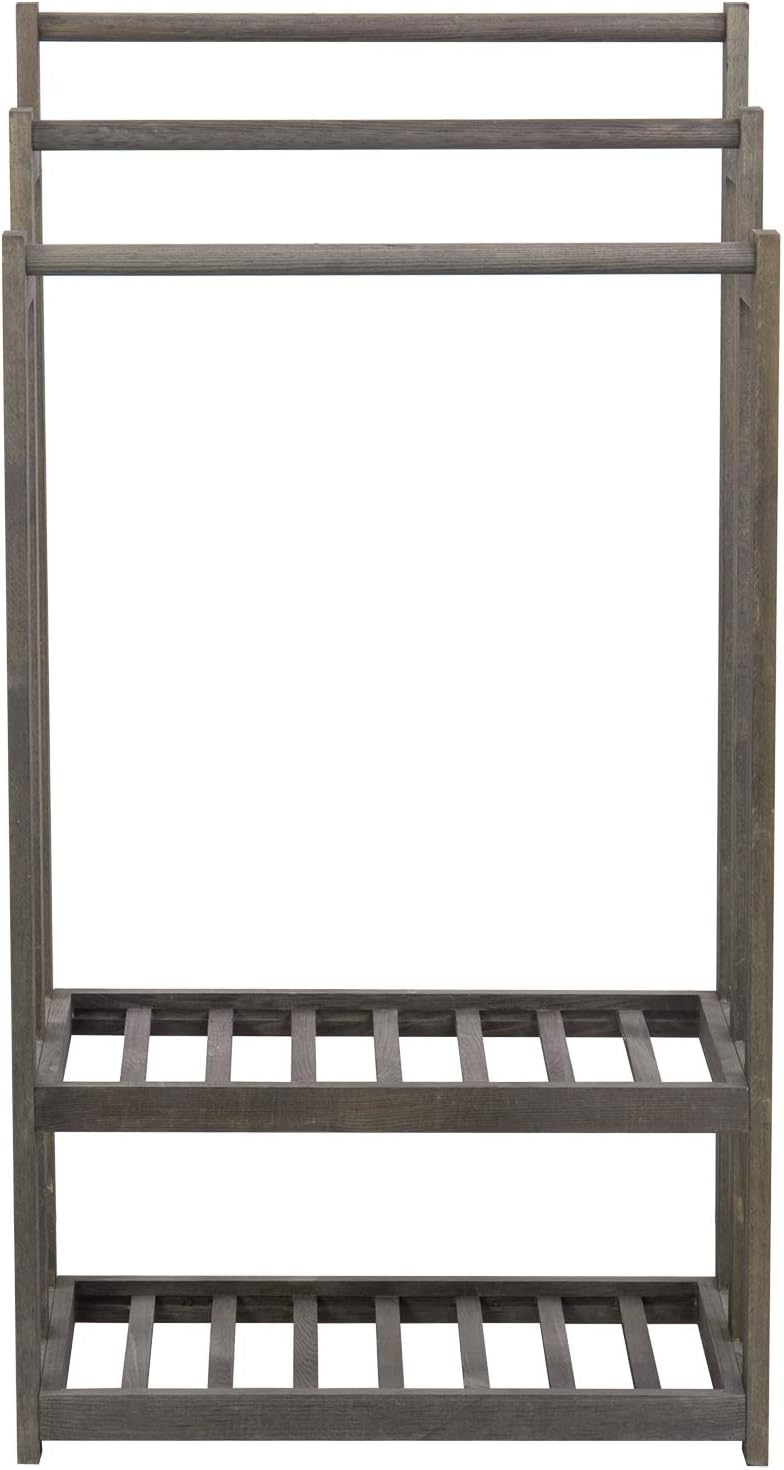 MyGift 3-Tier Free Standing Towel Rack with 2 Bottom Storage Shelves for Bathroom, Blanket Holder Organizer for Living Room, Bath Towel Drying for Laundry, Vintage Gray Wood