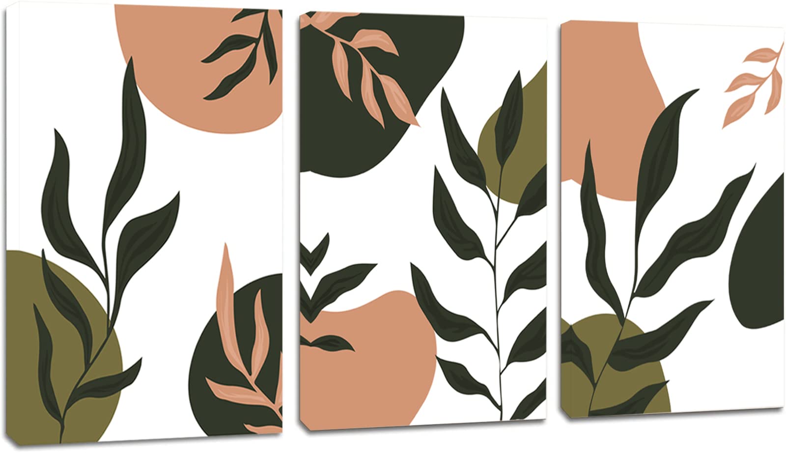 WANGYUMIBoho Wall Art Set Of 3 Canvas Prints Artwork Ready To Hang For Living Room Bathroom Bedroom Retro Wall Decor Framed (12'' X 16'' X3)