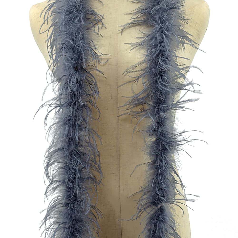 Ostrich Feather Boa 2 Yards 40g Natural Fluffy Shawl Plume Scarf for Women Costume Accessory,Party Dancing Dress Up, Holiday DIY Craft Sewing Trim Home Wedding Decoration - Gray
