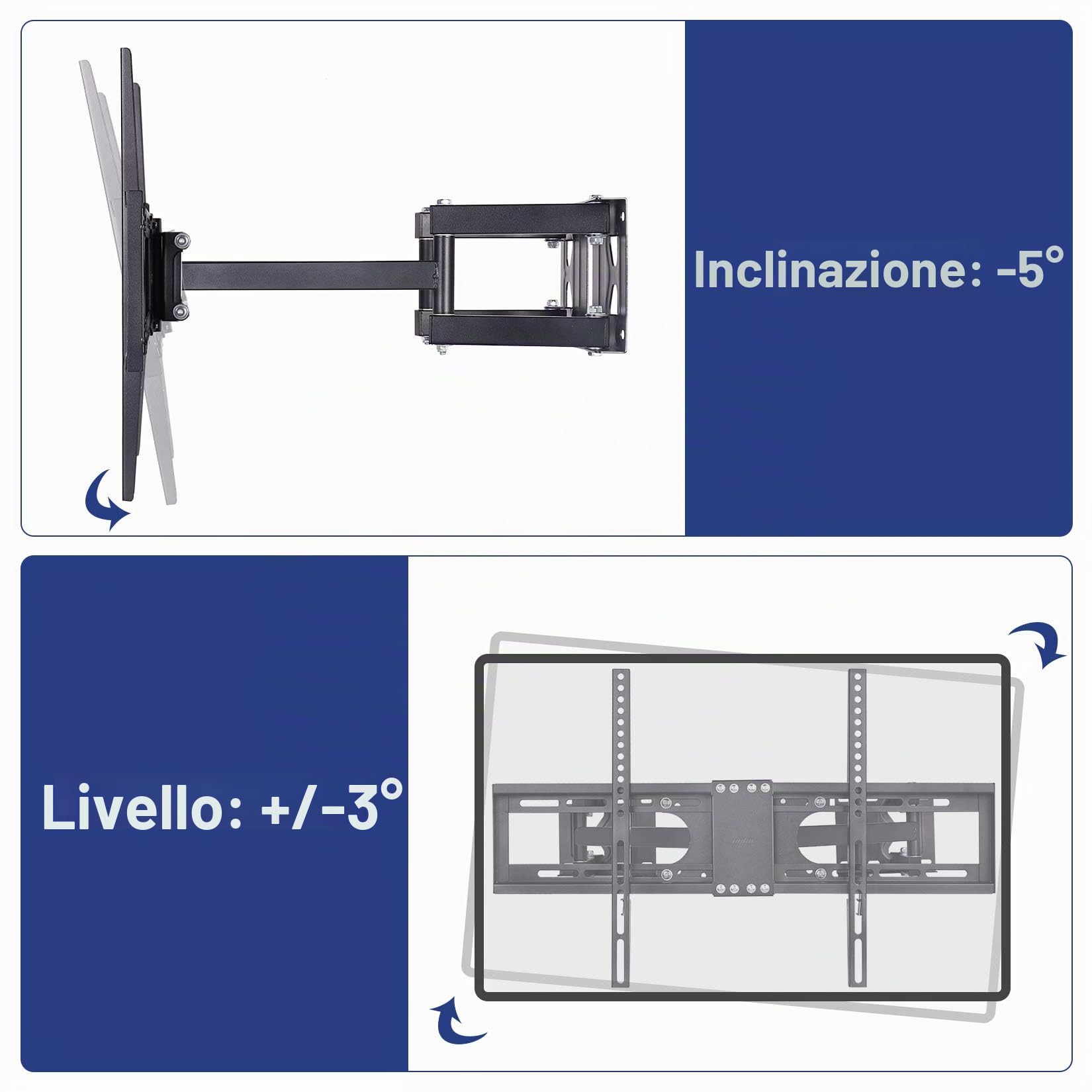 UNHO Staffa TV a muro, Angolare Braccio TV per 32-65 Pollici LED LG Supporto TV da parete inclinabile e girevole VESA Max 600x400mm carico 45 kg
