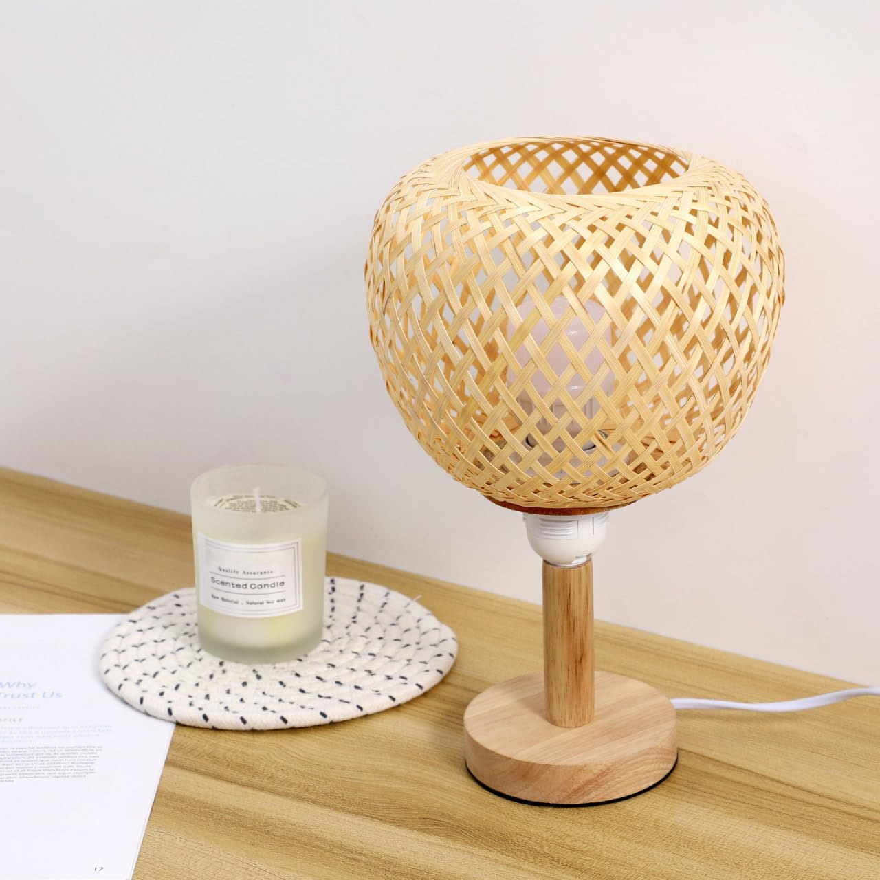 Happyyami Paralume in rattan intrecciato paralume in tessuto lampadario paralume in rattan cesto a sospensione copertura per lampada a sospensione lampada da