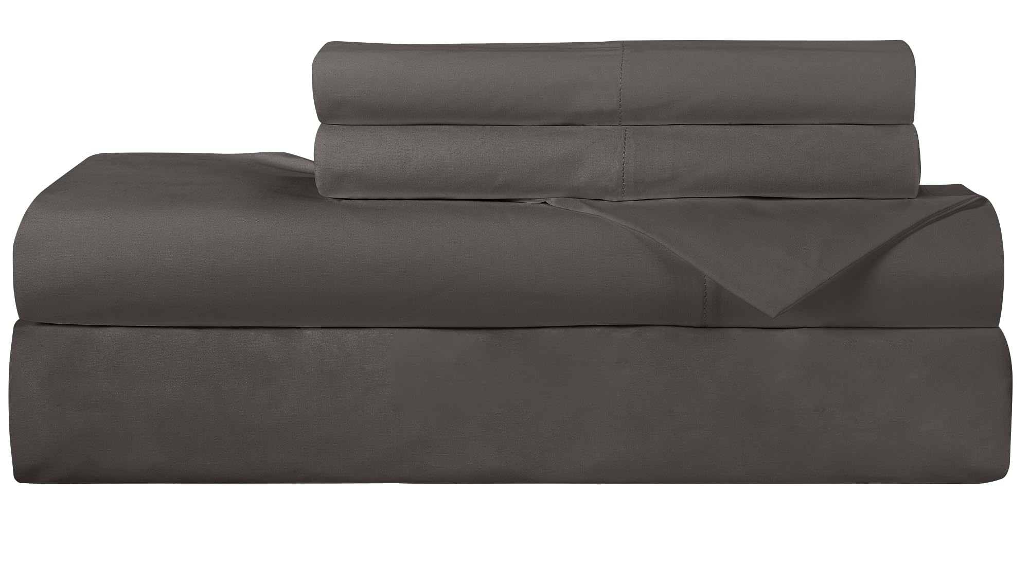 ROYALE LINENS 300 Thread Count 100% Long Staple Combed Cotton Sheet Set - 4 Piece Full Bed Sheet 1 Fitted Sheet, 1 Flat Sheet, 2 Pillow Cases - Breathable, Cool & Crisp Percale Sheet Set (Full, Grey)