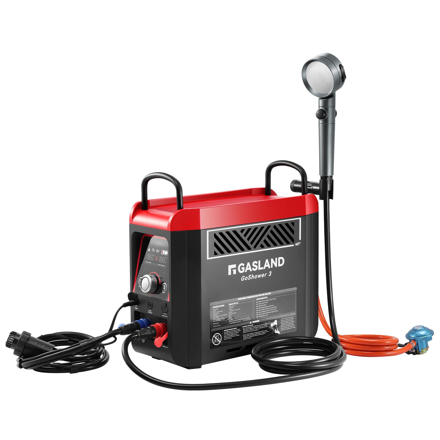GASLAND Go Shower G3 Pro Chauffe-eau instantané au propane, 6 kW, rouge, installation extérieure, montage mural, chauffe-eau portable pour camping, lavage de voiture, bain pour animaux de compagnie