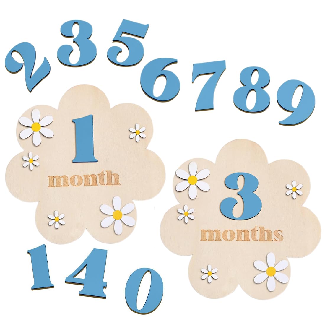 WUYJI Photo Albums, mesi neonato per foto Un set di biglietti con le tappe della crescita del bambino, con foto di bambini da 0 a 12 mesi, in stile floreale (blu) - 2