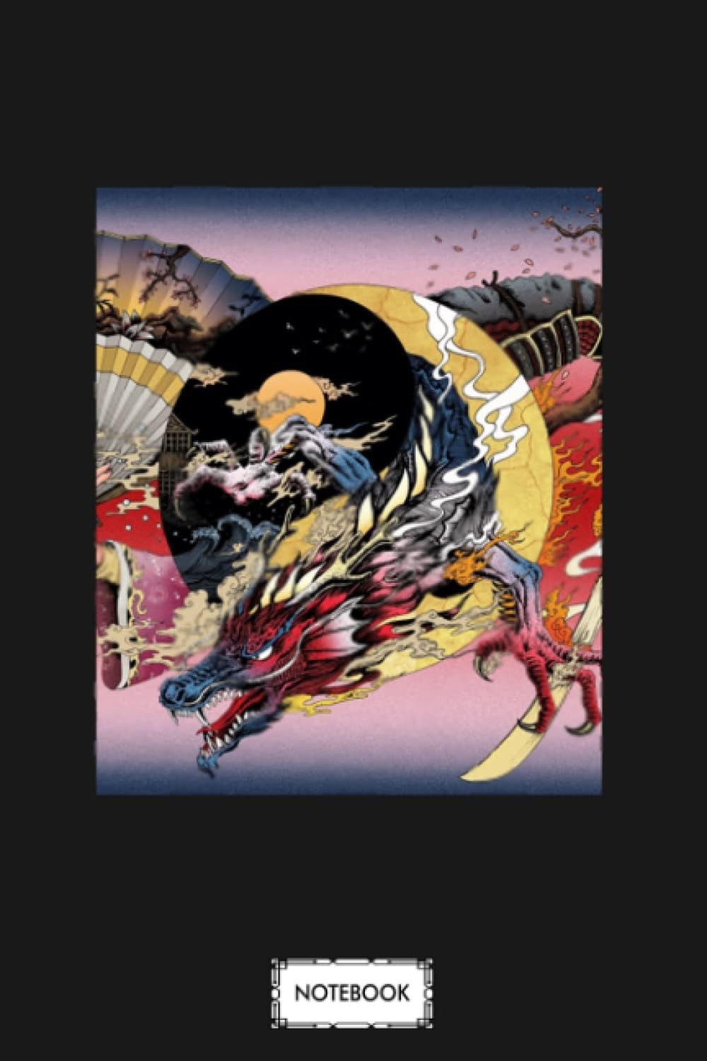Japanese Aesthetic Dragon Samurai Geisha Woodblock Ukiyo E N21269 Notebook: 6x9 120 Pages, Lined College Ruled Paper, Journal, Planner, Matte Finish Cover, Diary