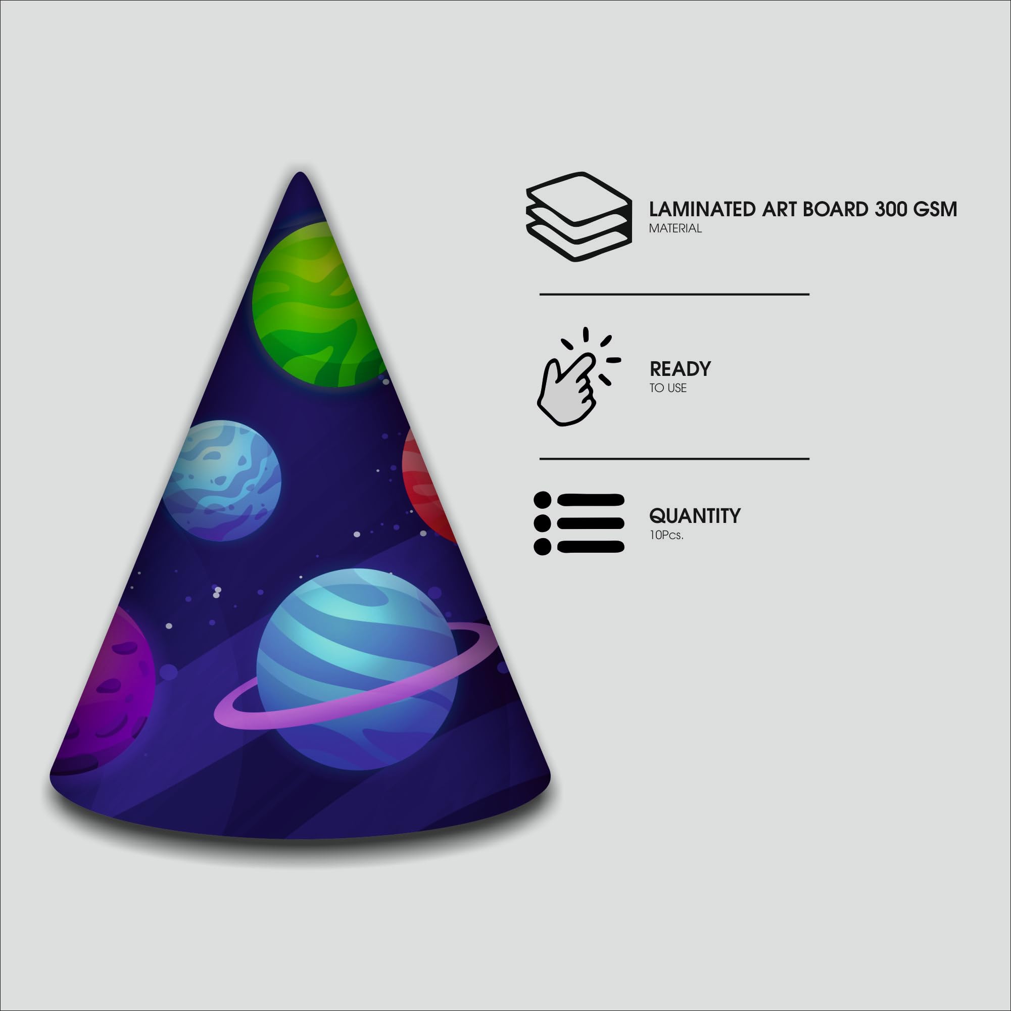 Party Baazaar Space Theme Birthday Hats | Party Supplies for Kids | Space Adventure Themed Caps for Boys & Girls (Pack of 10) 1