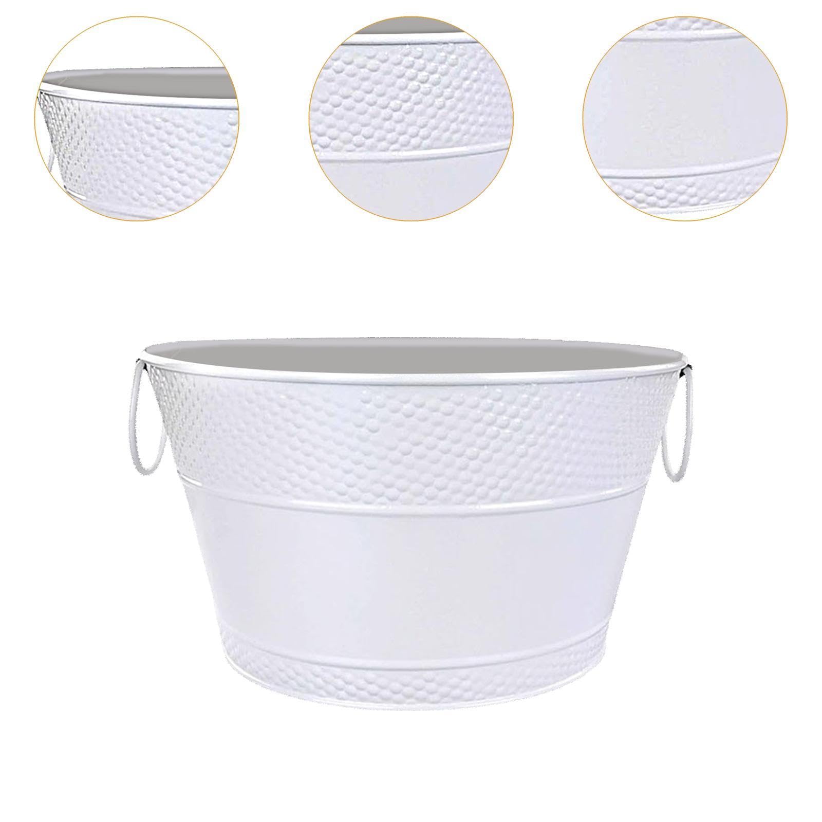 Baoblaze Cubo de hielo, bañera de hierro galvanizado, balde de vino de almacenamiento de bebida de metal portátil rústico para fiesta, champán, hotel, vino, Blanco