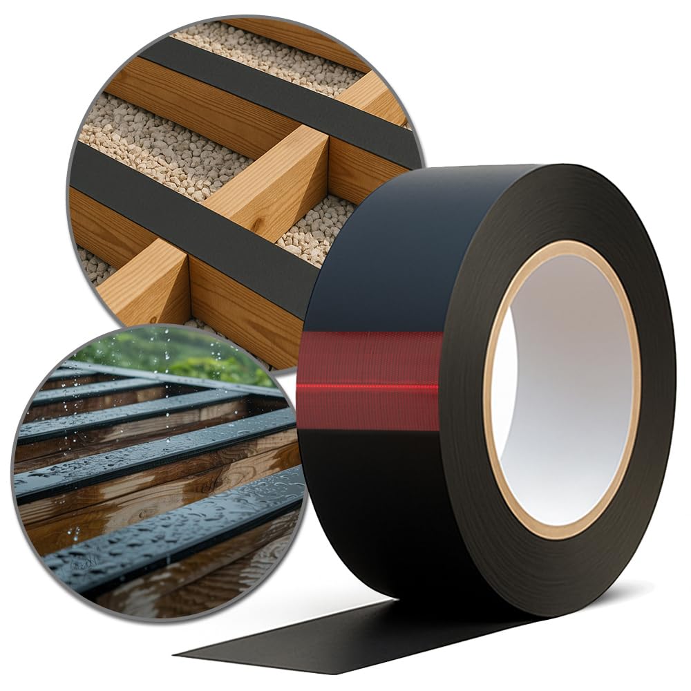 Terrassen- & Holzschutzband Schwarz – 25 m Rolle – Selbstklebend, UV-beständig, für Holz- & Alu-Unterkonstruktion – 50–200 mm Breite – Feuchteschutz für Terrassen (150mm Breite)