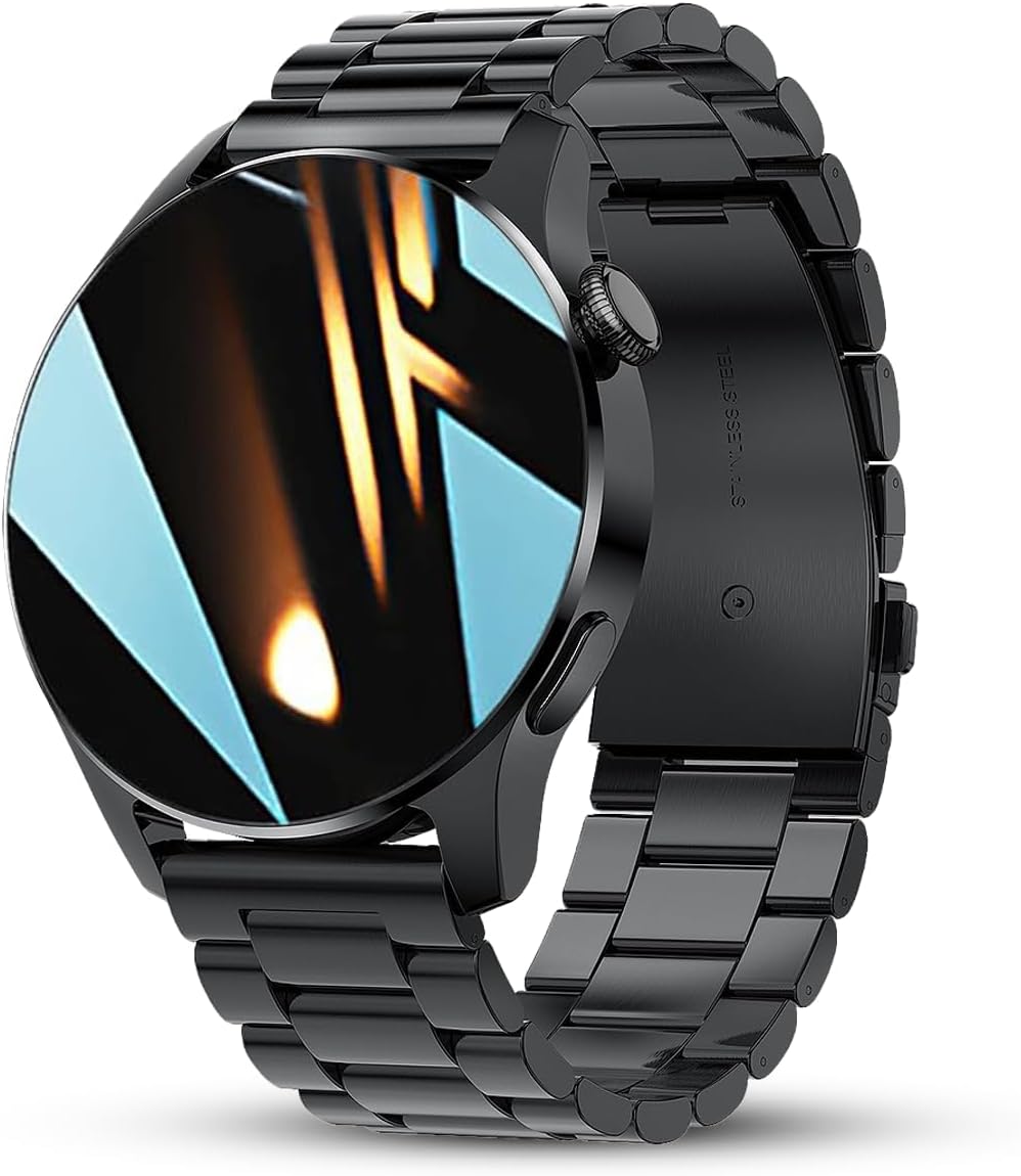 LAKEYLOYI Smart Watches Men Women, Bluetooth Calls, Heart Rate Sleep Monitor,IP67 Waterproof Fitness Tracker, Black Stainless Steel Watches for Android & iOS