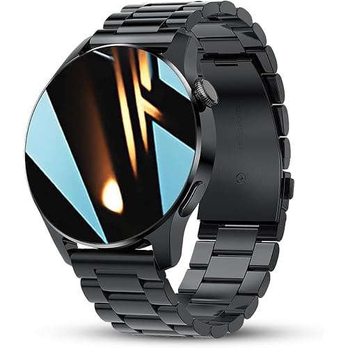 LAKEYLOYI Smart Watches Men Women, Bluetooth Calls, Heart Rate Sleep Monitor,IP67 Waterproof Fitness Tracker, Black Stainless Steel Watches for Android & iOS