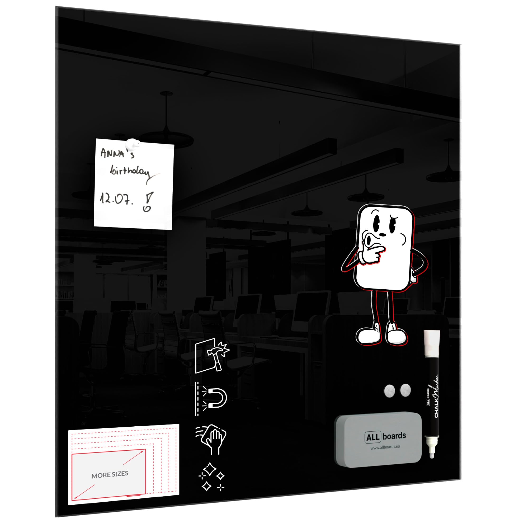 ALLboards Magnetic Grey Glass Board 50x50cm, Frameless, Glass Magnetic Whiteboard, Tempered Glass Writing Board โ image 1