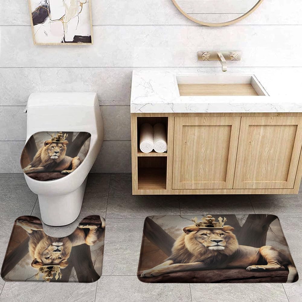 FGYGYK Lion 3 Pcs Bath Rugs Set,African Wild Animal Jungle King Wildlife Cool Men Boys Bathroom Kitchen Rug with 16
