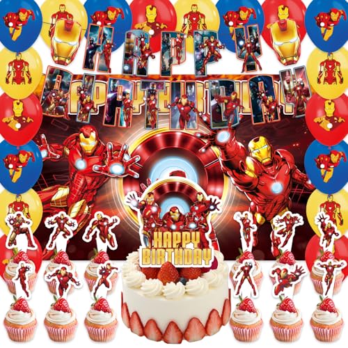 42pcs Hero Man Birthday Party Supplies Pack IncludesBannerCake TopperBlackdrop Balloons for Hero Man party supplies