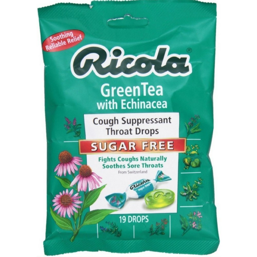 RicolaSugar Free Green Tea with Echinacea Cough Suppressant Throat Drops 19ct Bag(Pack of 3)