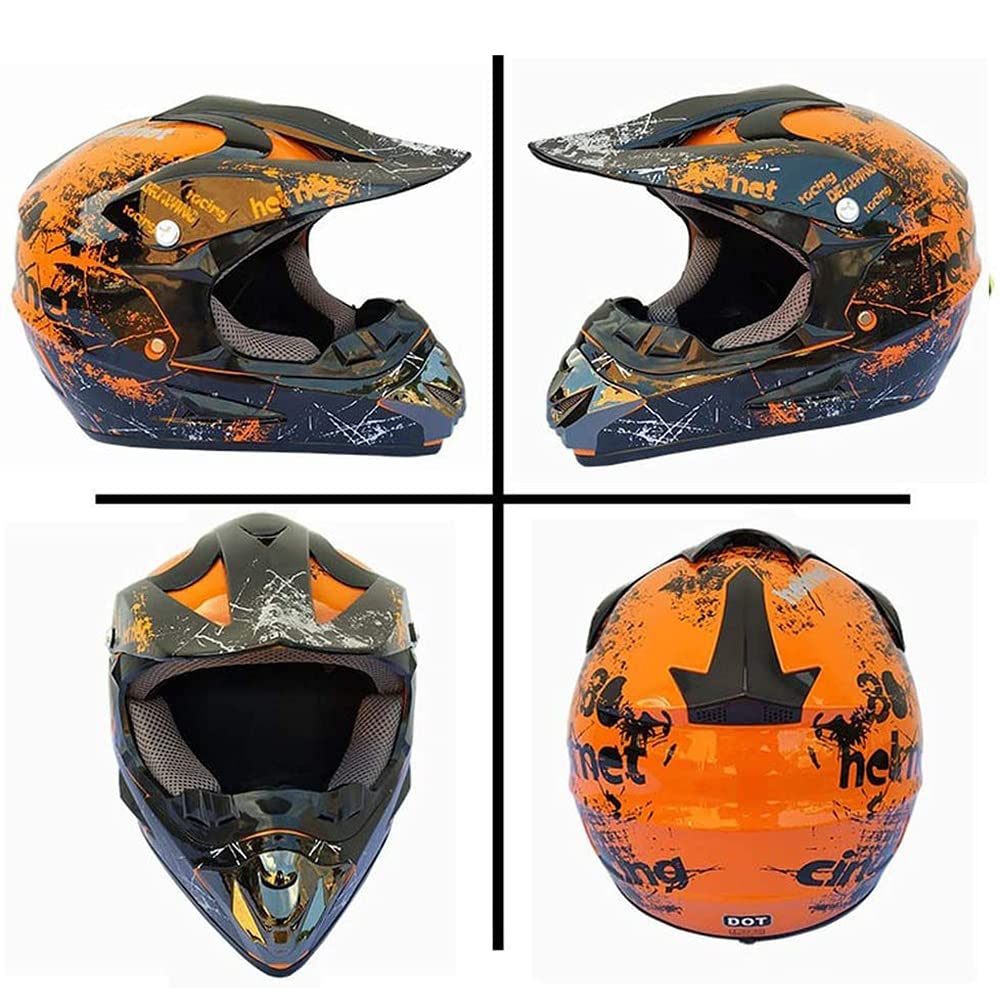 Kask Motocyklowy dla Dzieci i Młodzieży, Kask na Rowery dla Dzieci, dla Chłopców i Dziewcząt, Kask na Skuter, Narty, ATV, Certyfikaty DOT/ECE, Nadaje się na Wszystkie Pory Roku, 11, S