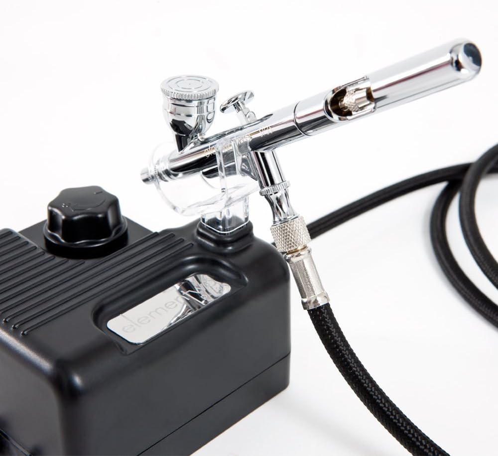 Airbrush Air Compressor from elementwo - AC/DC Power w/SP-35 Airbrush and Braided Hose