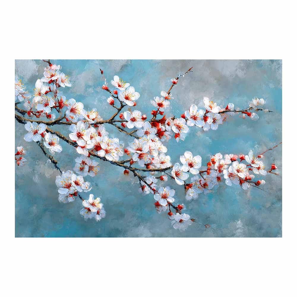 ZAMAEIU Landscape Canvas Painting Branch-bursting flowers Wall Decor, Modern Artwork, For Bedroom Living Room Bathroom Home Office Room Decorations(white)-50x70cm Unframed