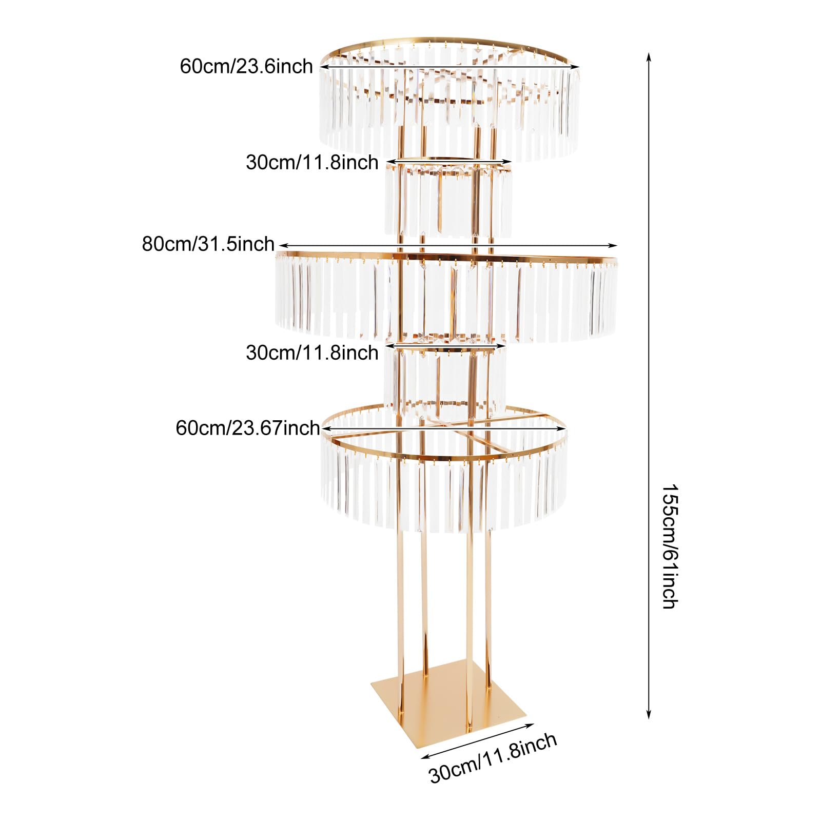Soporte para flores de cristal dorado, 155 cm, metal para bodas con