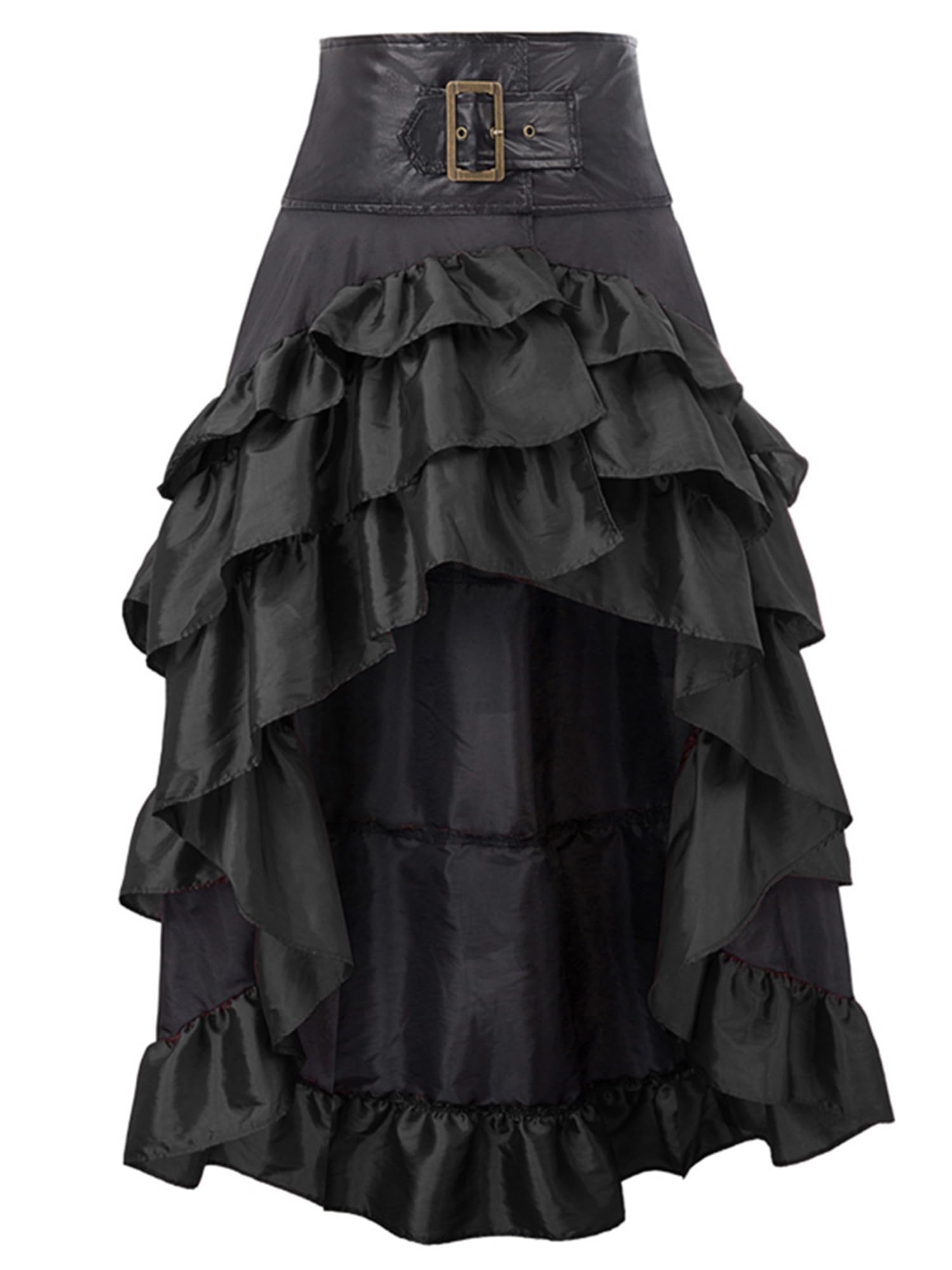 Anuedgis Women's Gothic Steampunk Skirt Medieval Renaissance Asymmetrical High Low Ruffle Skirt Carnival Party Pirate Costume (A-Black, L)