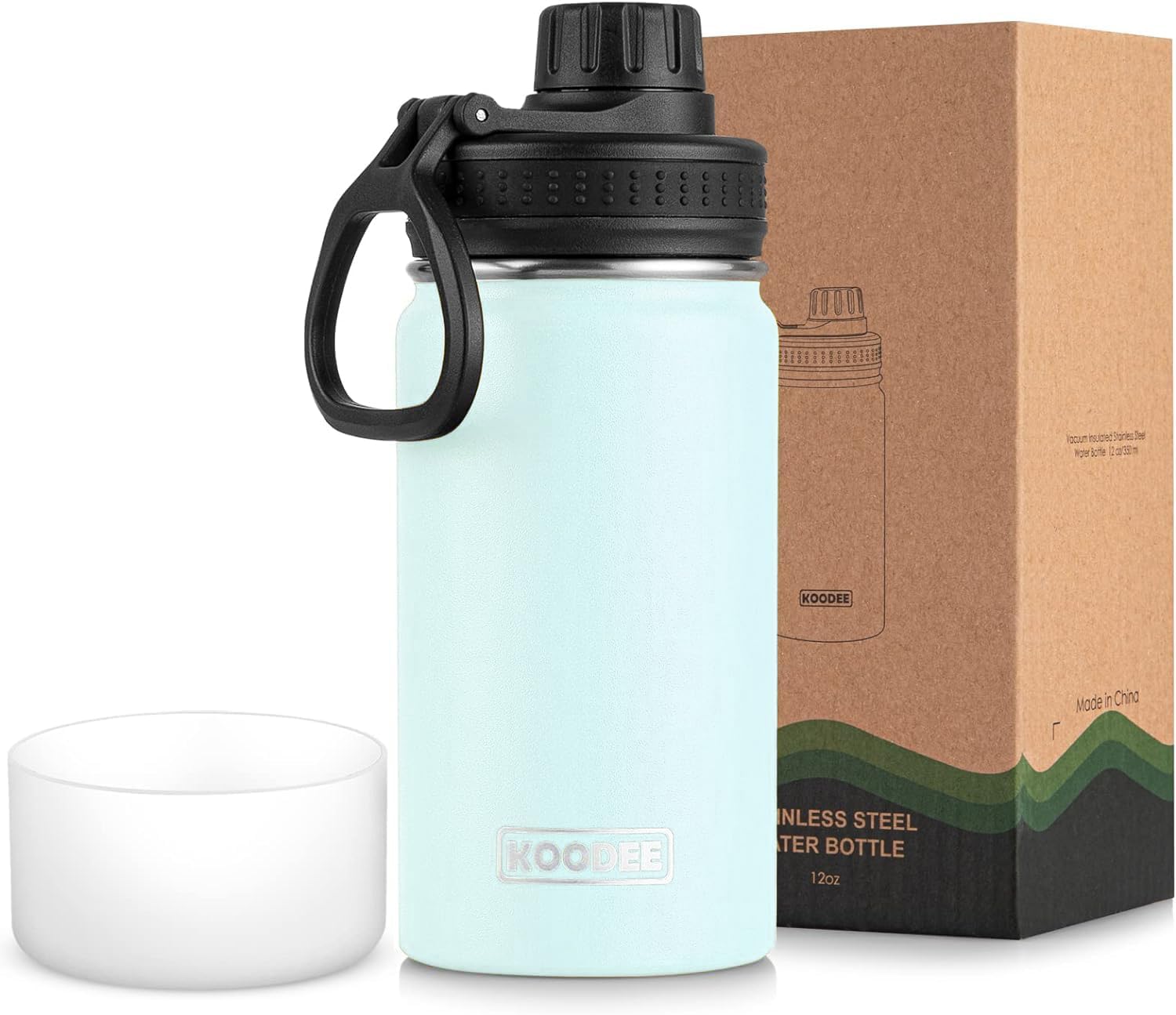 Koodee Insulated Water Bottle, 32 oz Stainless Steel Double Wall Vacuum Wide Mouth Sport Bottle with Leakproof Spout Lid (Grass Green)