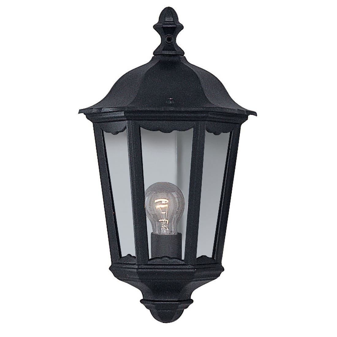 Searchlight 82505BK Alex Black Outdoor Traditional Half Lantern Flush Wall Light with Clear Glass