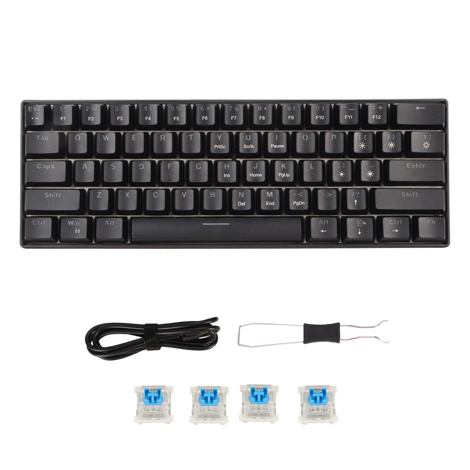 Generic Ergonomiczna Przewodowa Mechaniczna Klawiatura do Gier w 60% z Podświetlanymi Klawiszami dla Graczy i Maszynistek (Przełącznik koloru czarnego i niebieskiego)