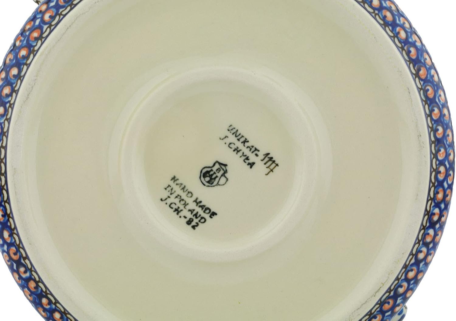Polmedia Polish Pottery Jar with Lid and Handles UNIKAT - Cobalt Poppies Pattern Handmade in Boleslawiec Poland by Ceramika Artystyczna + Certificate of Authenticity