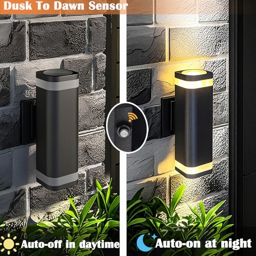 Image of rosykite LED Outdoor Wall Sconce, Dusk to Dawn Outdoor Lighting Fixture, Modern Up Down Porch Lights ETL Listed, Aluminum Exterior Wall Lights for Garage Door,House,Patio 2 Pack