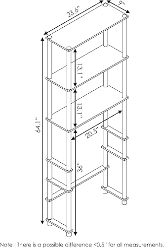Miniatura 8 de Furinno Turn-N-Tube con 5 estantes para ahorrar espacio en el inodoro, color espressonegro