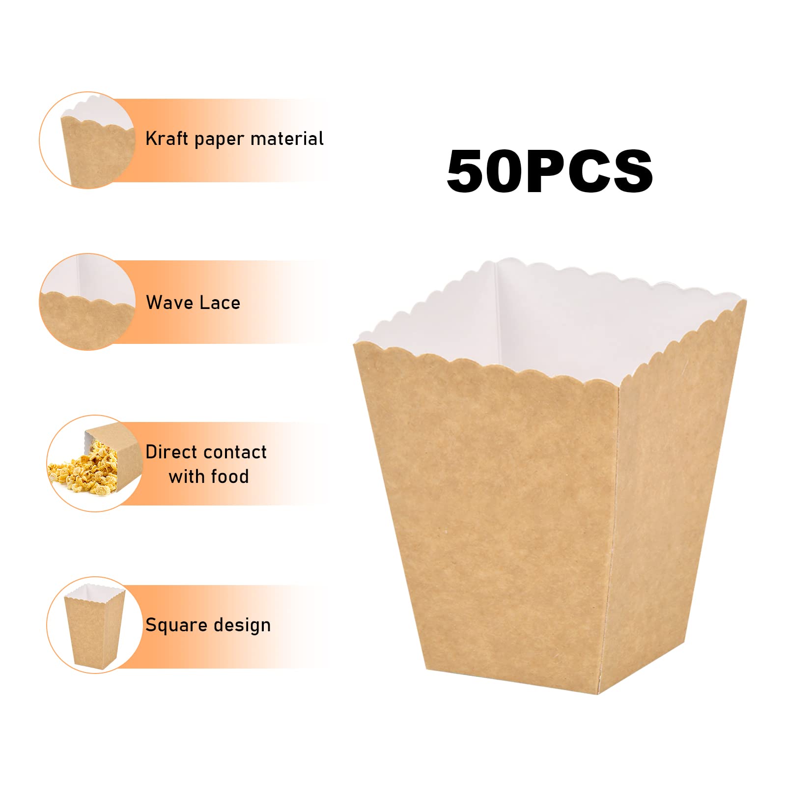 Scatole Popcorn In Carta Kraft - 50 Pezzi, Per Feste, Cinema, Matrimoni, Design Ondulato - Foto 8