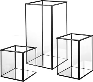 yshengood Hurricane Glass Candle Holder,Black Candle Holder 3 Pieces