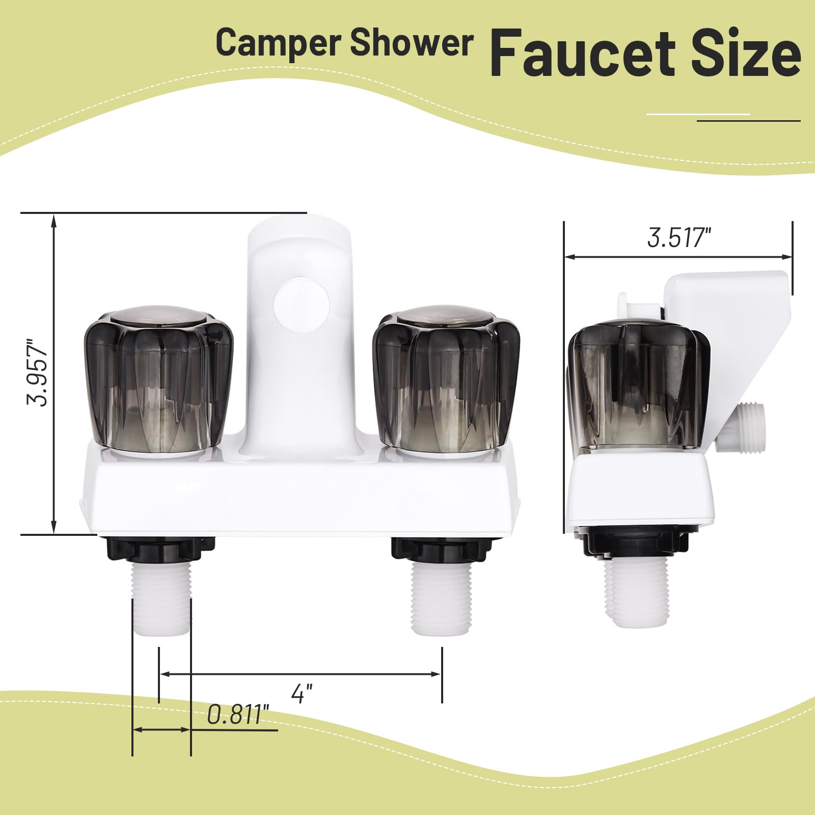 Grifo de ducha para caravana, grifo de ducha de doble mango, grifo de bañera RV de 4 pulgadas con desviador de ducha, ducha exterior para caravana, furgoneta cámper, ducha de baño exterior e interior