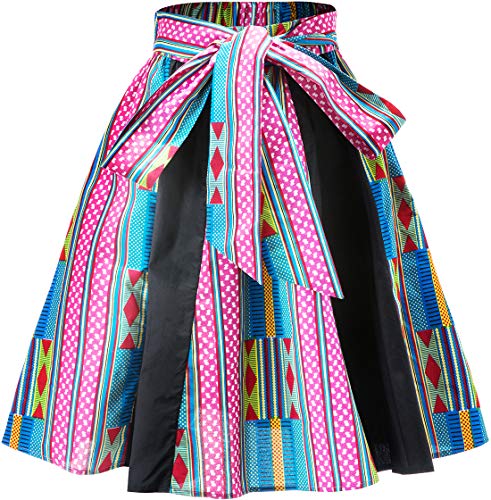 Shenbolen Women African Traditional Costume Flower Print Casual Dashiki Skirt (X-Large,S)