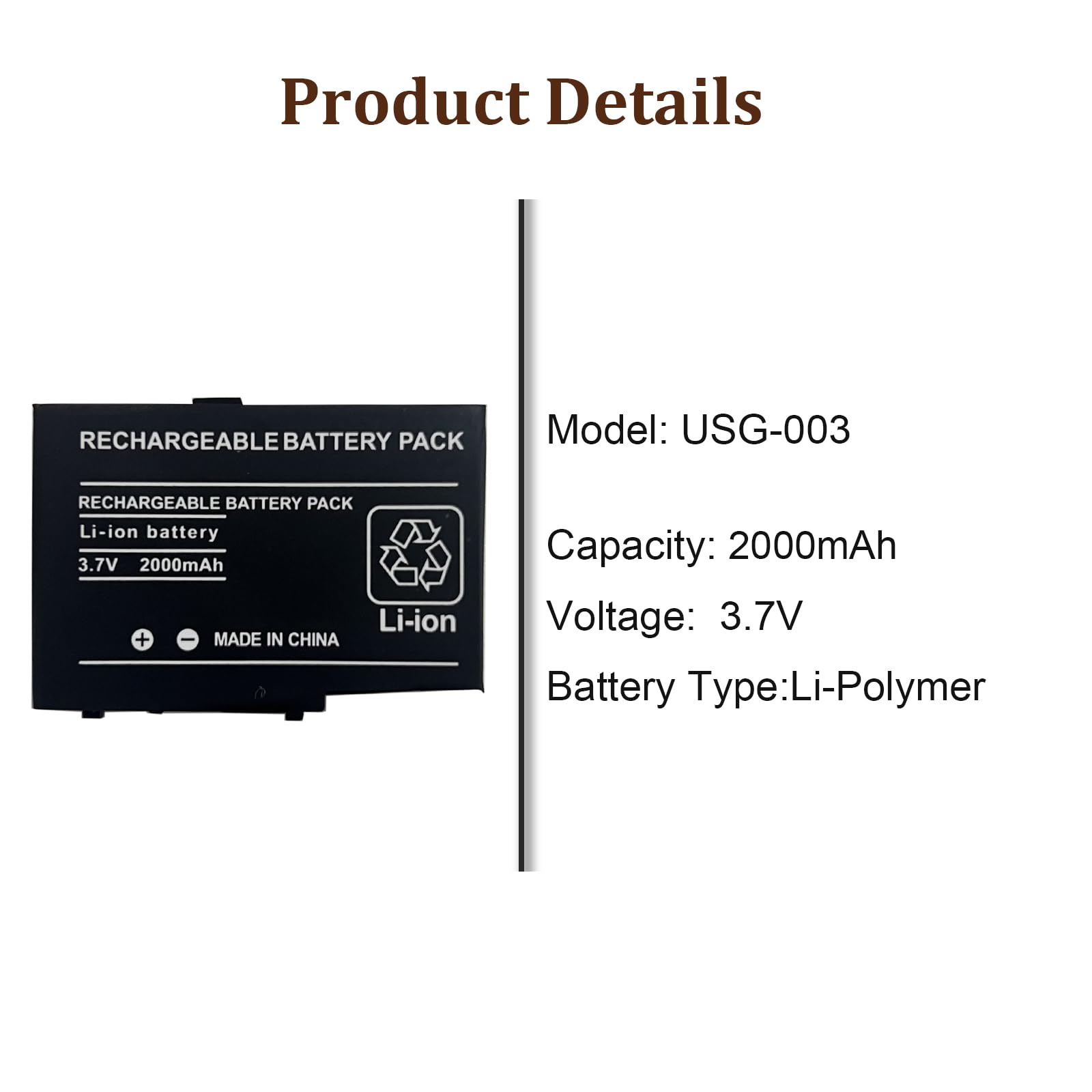 Batteria di ricambio USG-001 USG-003 compatibile con Nin-tendo DS Lite