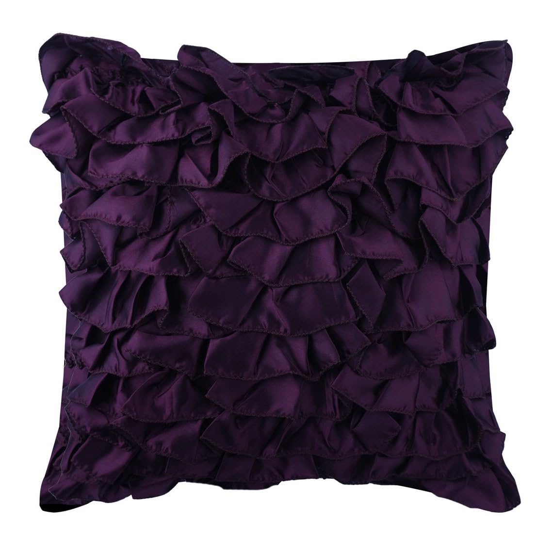 The HomeCentric Violet Throw Cushion Cover, Vintage Style Ruffles Shabby Chic Cushioncases, Pack of 2, 50x50 cm (20"x20") Throw Cushion Cover, Solid Contemporary, Satin Cushion Cover - Vintage Violet โ image 1