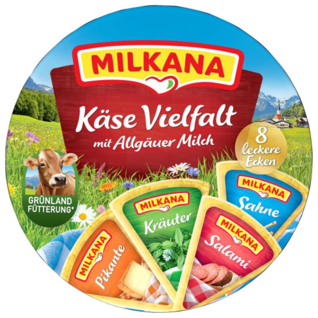 Milkkana Schmelzkäse-Ecken Käse Vielfalt Platte 8 leckere Ecken Frischkäse käse (8x23,75gr) 190 gramm x 8 STÜCK