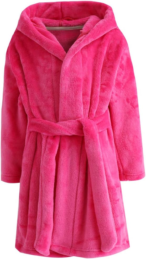 Kids Bathrobe Hooded Plush Fleece Robe for Girls Boys