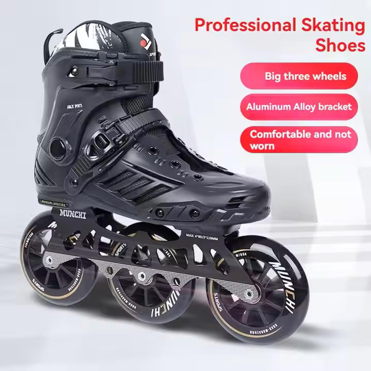 Pattini A Rotelle A 3 Ruote, Pattini in Linea Professionali da 110 Mm per Uomo E Donna, con Cuscinetti ABEC-9, Pattini da Fondo Ad Alte Prestazioni per Adulti(Size:42)