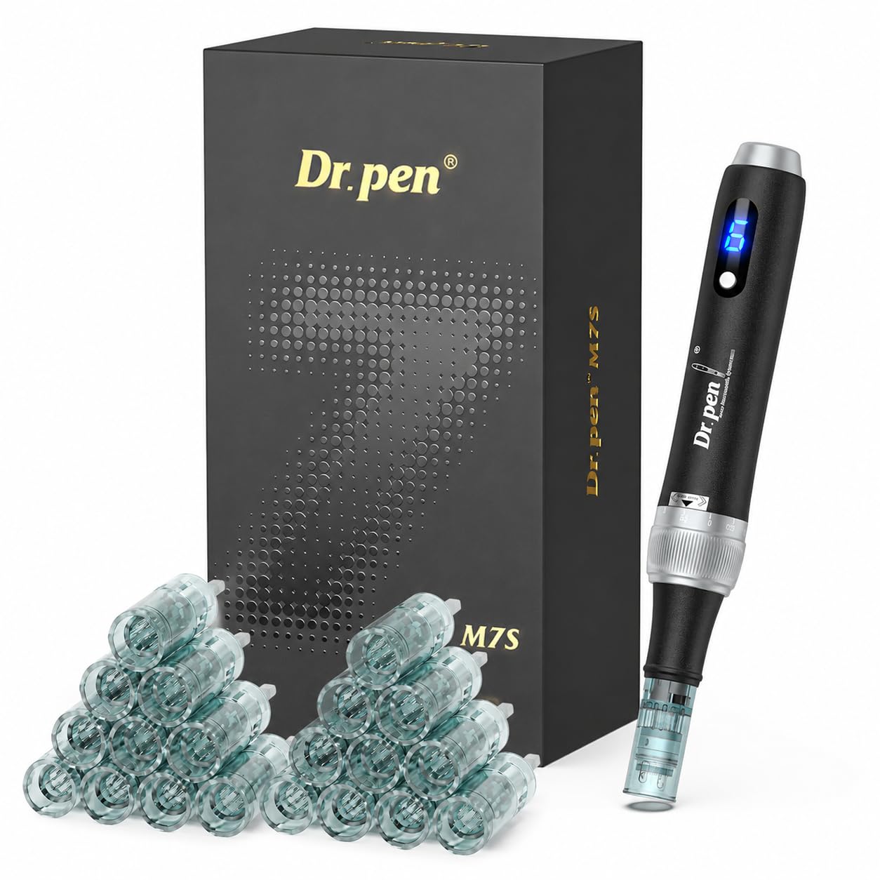 M7S Microneedling Pen Mikronadelstift Professioneller Dermapen mit 22 Ersatzkartuschen Kabelloser Microneedling Pen Einstellbares Microneedling-Gerät für die Hautpflege
