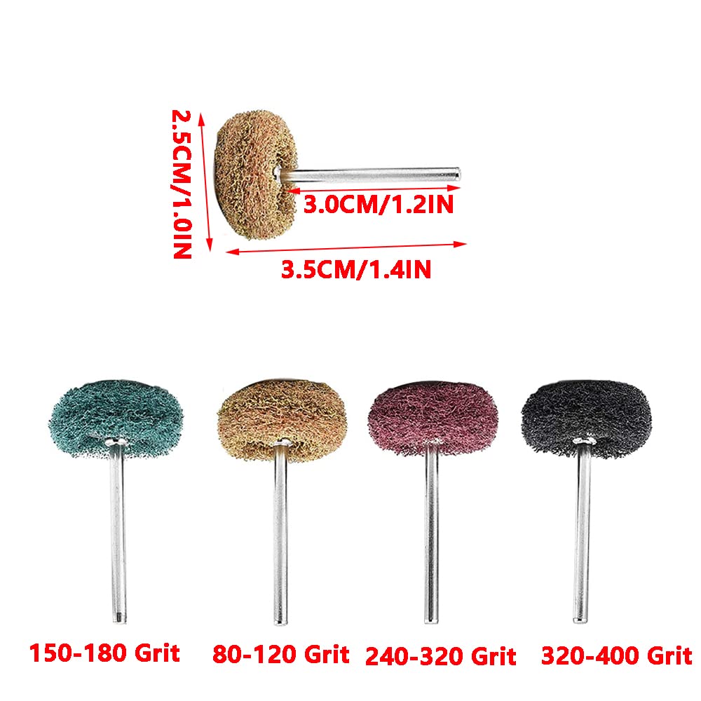 40PCS Abrasive Buffing Wheels Buffing Polishing Wheel Set with 1.2 Inch Shank (Black 320-400#, Red 240-320#, Green 150-180#, Brown 80-120#)
