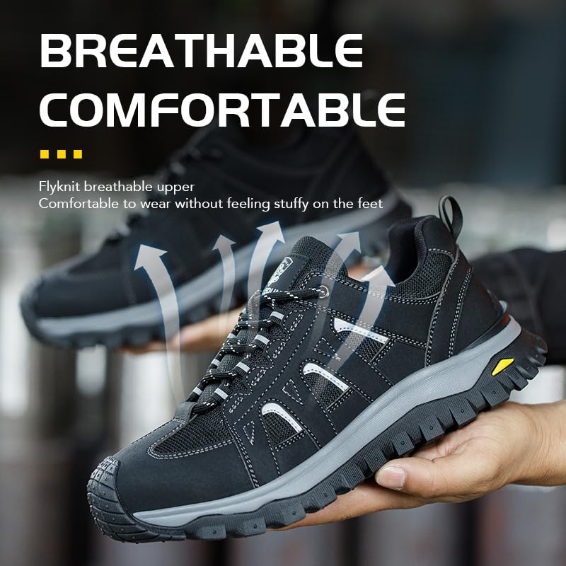 Image of Steel Toe Work Shoes for Men - Non Slip Safety Shoes, Comfortable Wide Toe, Lightweight & Durable Work Sneakers