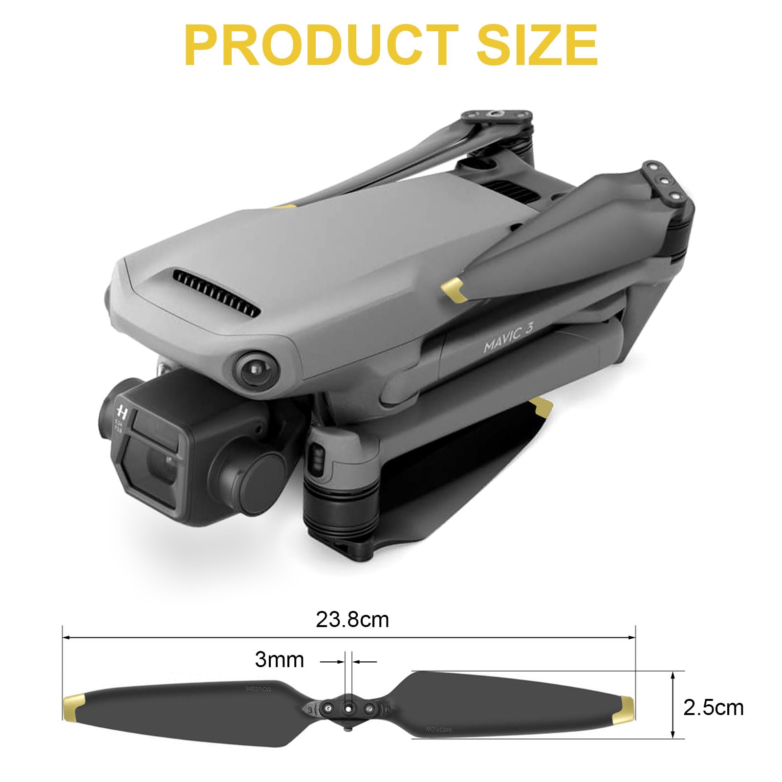 Hélices Mavic 3, 8 Piezas Drone Mavic 3 Pro Hélices con Diseño Liberación Rápida, 9453F Elices para Mavic 3 Pro/Mavic 3 Cine/Mavic 3 Classic/Mavic 3 Accesorios (Oro)